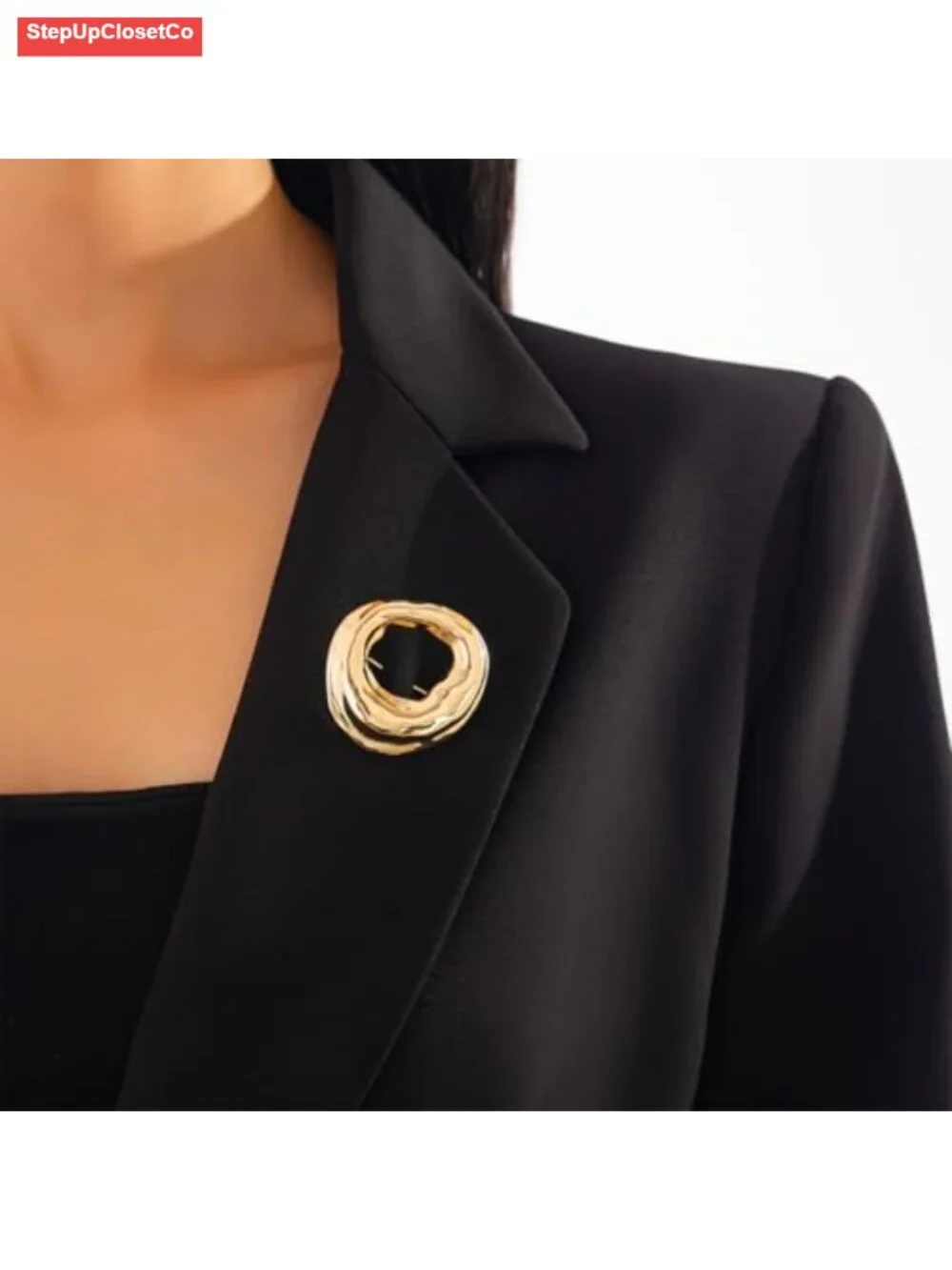 Chunky Gold Hollow Brooch Pin Geometric Y2K Statement Jewelry